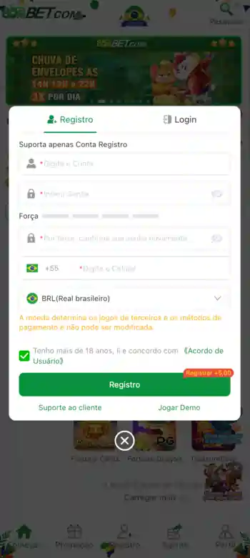 Formulário de registro no site oficial do 80PMBET.